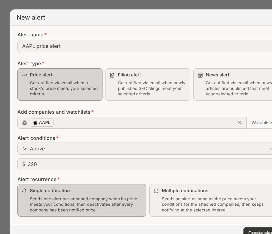 Live data and smart alerts on Vantafin